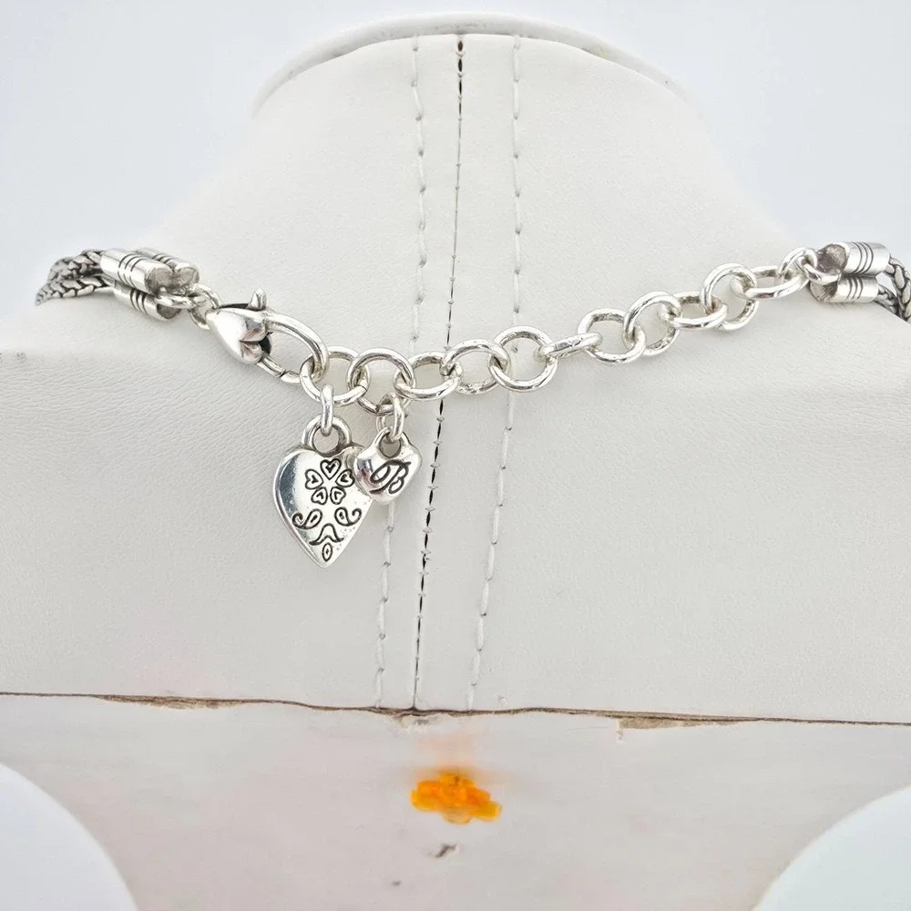 BRIGHTON 'Ophelia' Necklace Scrollwork Heart Pendent 3 Strand Silver Plate 17